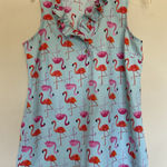 Mud Pie  Blue Ruffle Pink Flamingo Bird Sleeveless Tank Top Blouse‎ Shirt Medium Photo 0