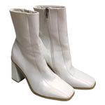 Square Toe Faux Leather Heeled Boots White Size 9 Photo 7