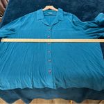 Tianello TENCEL Plus Sized Aida Blouse Button Front Garment Dyed Teal Size 2X Blue Photo 10