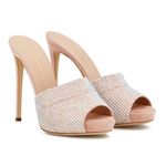 Giuseppe Zanotti Isidora Iridescent Rhinestone Platform Mule Pump Heel Nude 38.5 Photo 1