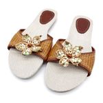 Lands' End  Womens 8.5 Woven Rattan Beaded Sandal Slip On Floral Brown‎ Summer Photo 0