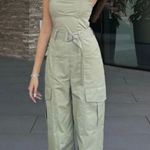 ZARA jumpsuit technical fabric cargo sleeveless wide streight leg light khaki Photo 2
