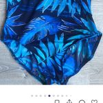 MiracleSuit  Tropical Blue Gold Foil Palms Print Design One Piece Swimsuit Sz 14 Photo 1