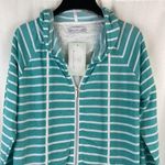 Jade Green & White Full Zip Striped Hoodie with Back Lace Inlay by Keren Hart Size M Photo 3