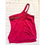 BCBGMAXAZRIA Women's Beaded Detail One Shoulder Going Out Top Dark Pink Small Photo 10