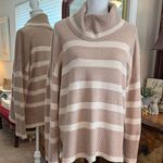 Luxe  Cream and Tan Striped Cowl Neck Sweater Photo 0