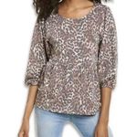 Bobeau Women's Brown Animal Print Puff Long Sleeve Baby Doll Top Sz M Photo 0