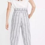 Madewell Linen Pants White Navy Stripes Size 8 NWT Summer Coastal Beach Barrel Photo 1