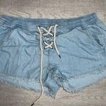 Aerie American Eagle  Soft Denim Shorts Cut Off Fringe Photo 0