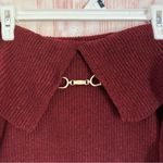 Micas  Burgundy Solid Knit Metallic Off Shoulder Long-Sleeve Sweater Photo 4