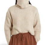 Thakoon Cropped Ribbed Turtleneck Sweater Oatmeal Beige Ribbed SOFT Large Photo 0