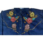 Vtg Jeetish Pretty Bleu Blue Acid Washed Denim Beaded Sequin Embellished Shirt L Size L Photo 3