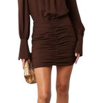 RONNY KOBO Yebba Brown Ruched Open Back High Neck Mini Dress Size XS $498 Photo 0