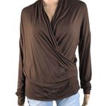 Hugo Boss Shawl V- Neck Top Women L Chocolate Retro Business Party Timeless Boho Photo 0