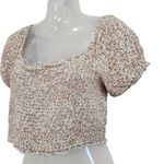 Aerie AE Micro Floral Puff Sleeve Cropped Blouse Smocked Square Neck Large Photo 3