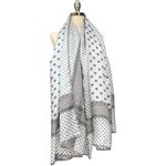 Vintage Sheer Blue Polka Dot Scarf Black Lace Border 70x42 Oversized Wrap Photo 11