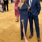 Katie May  Deep Sea Blue MOJAVE Single Long Sleeve HIGH SLIT‎ Ruched GOWN XS Photo 1