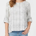 J.Jill White Black Grid Print 3/4 Sleeve Blouse Shirt Top Women's XL Photo 0