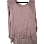 Tempo Paris 100% Silk Purple Flowy Long Sleeve Tunic Blouse Boho Coastal Large Photo 0