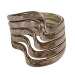 Sterling Silver Modernist  925 Five Linked Wave Bands Statement Abstract Ring Photo 0