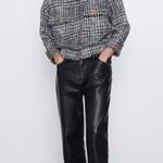 ZARA Women's Black White Plaid Tweed Long Sleeve Crew Neck Coat Jacket Top S Photo 2