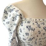 House of Harlow Linen Smocked Bodice Square Neck Floral Cottage Coquette Soft XS White Photo 7