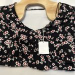 ZARA  Trafaluc Womens Size Large‎ Black Floral Long Sleeve Crop Top NWT Photo 1