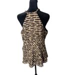Michael Kors  Silk Top Animal Print Braided Neck Brown Size S Mob Wife Statement Photo 1
