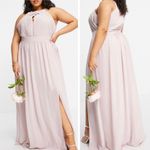 TFNC New Plus Pleated Chiffon Slit Maxi Bridesmaid Dress Pink Mink Size 18 Photo 4