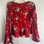 Boohoo Red Floral Bell Sleeve Peplum Lace Bodice Boho Top Size 6 Photo 1