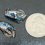 Swavorski Vintage SWAROVSKI “Domination” Ruthenium Plated Blue Teal Crystal Clip Earrings Photo 8