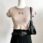 Brown "LA" Baby Tee Crop Top, Clean Girl, Retro, Baddie, 2000s,Small,Soft Grunge Photo 0