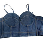 Denim Bustier Corset Top, Sleeveless Jean Cropped‎ Top, Blue Large Y2K Fashion Photo 0