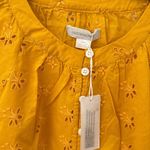 Outerknown  Golden Yellow Poet Blouse Button Front Waist Tie Eyelet Small Photo 2