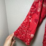 H by Halston Red Floral Print Long Sleeve Blouse Size 14 boho preppy Layered Hem Photo 1