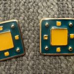 80’s Vintage Teal and Yellow Square Earrings Blue Photo 2