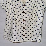 Monteau Montaeu Women's Cream Black polka Dot Short Sleeve Linen Blend Button front Top Photo 2