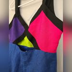 Vintage 90’s Ashley Brooke Cutout Colorblock Linen Mini Dress Blue Size 10 Photo 3