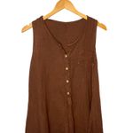 Italian Linen Dress Sleeveless Casual Summer Dress Crochet Hem Boho Brown Size M Photo 1