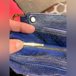 Tory Burch Suede Blue Hobo Bag leather trim gold tone hardware zip top classic Photo 7