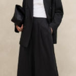 Banana Republic Linen Blend Pull On Wide Leg Cropped Pants Black Size Small Photo 0