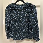 Loft  Black and Blue Floral Ruffled Longsleeve Blouse size XS Petite Photo 5