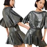 Free People  Manuka Sequin Mini Dress Women's Small Silver Drop Waist Party NWOT Photo 2
