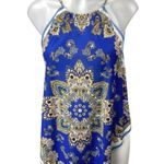 ZARA Blue Floral Paisley Sleeveless Scarf Asymmetric High Neck Tank Blouse Top S Photo 1