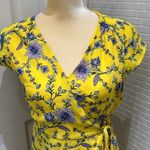 Banana Republic yellow and blue floral crepe wrap midi dress. Lined. Size 8P. Photo 1