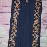 Boston Proper  PAISLEY SCROLL BELTED PULL ON CROP PANT NAVY BOHO XS Photo 0