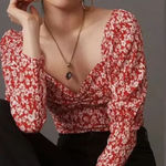 Anthropologie  Red Sweetheart Smock Bodice Pullover Puff Sleeve XS Photo 0