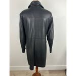 Brandon Thomas Black Leather Long Jacket Coat Womens Size L Button Front Collar Size L Photo 1