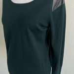 Sandro  emerald green w/leather 100% merino wool Crew Neck Sweater Photo 0