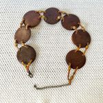 Vintage Unmarked Leather Double Strap Wooden Carved Medallion Disc Waist Belt OS Brown Photo 15